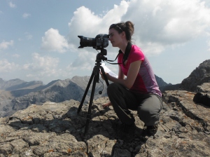 Tanya Taggart-Hodge conducting third views on Mt.Grotto, which will enable a comparative analysis of the Bow River from three temporal sets of photographs 